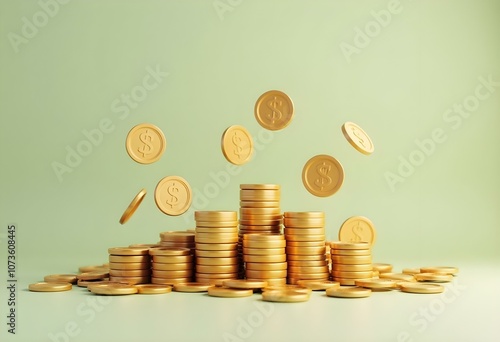3D money coin saving. cash and floating coins exchange with finance business concept, earning investment. 3d rendering. Vector illustration