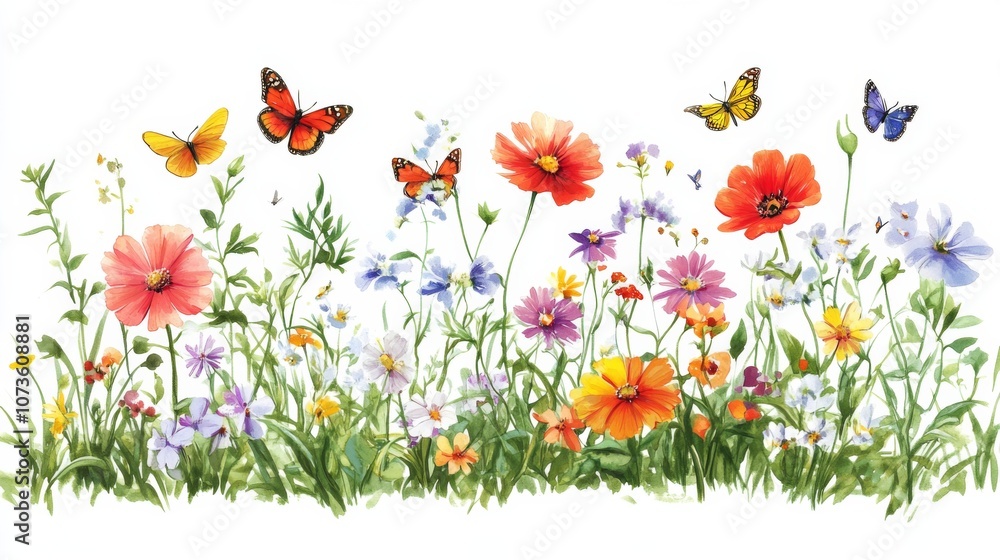 Colorful Wildflowers and Butterflies in Bloom Colorful Wildflowers and Butterflies in Bloom
