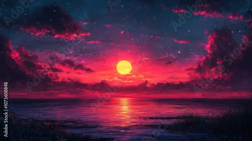 Vibrant Sunset Over Tranquil Ocean