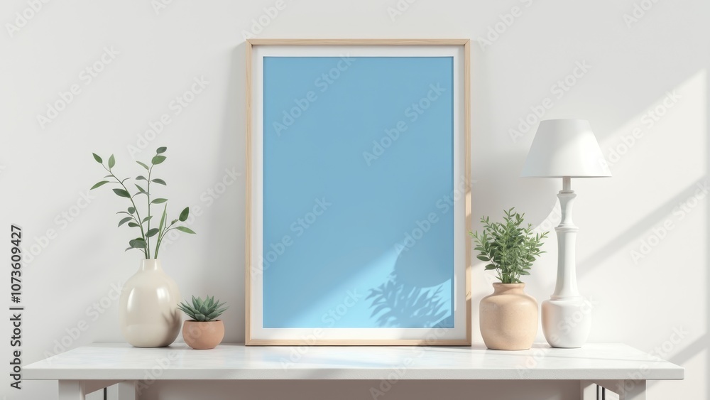Minimalistic Tech Startup Poster Mockup with Clean Design and Blue Background Minimalistic Tech Startup Poster Mockup with Clean Design and Blue Background
