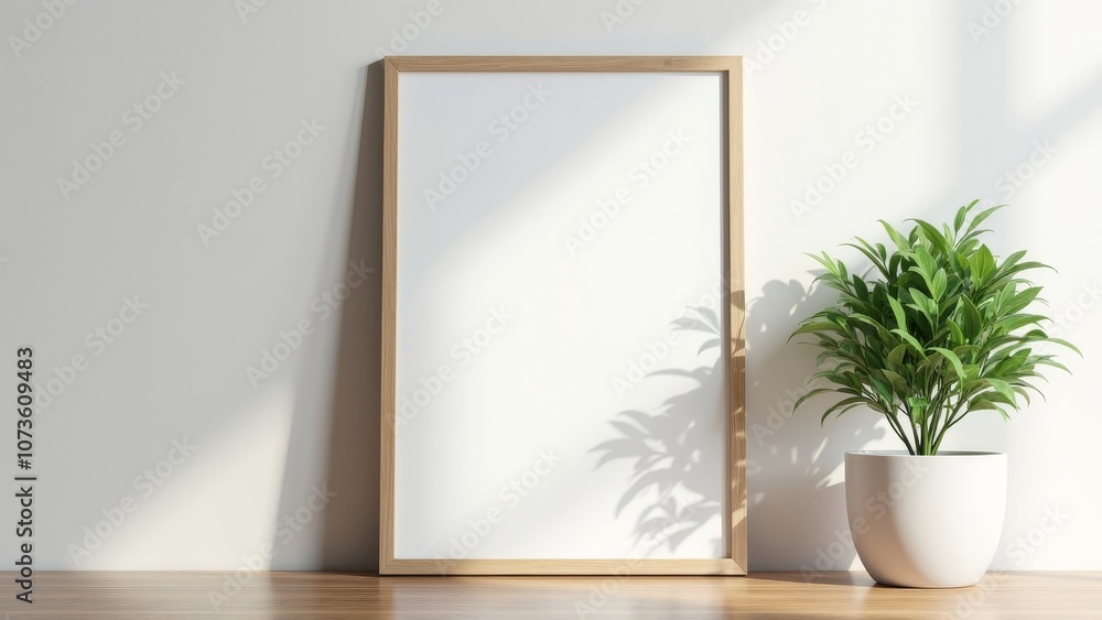 Minimalistic Poster Mockup with Indoor Plant and Natural Lighting Minimalistic Poster Mockup with Indoor Plant and Natural Lighting