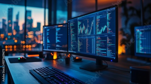 Wallpaper Mural Modern Tech Workspace with Code and Analytics Torontodigital.ca