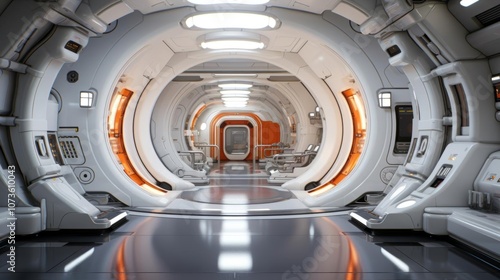 A large, empty space with orange walls and white walls