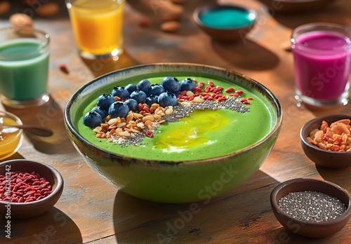 Vibrant Green Smoothie Bowl with Toppings photo