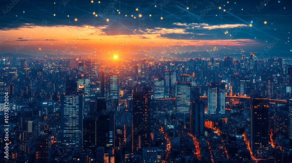 Fototapeta premium Futuristic Cityscape at Sunset