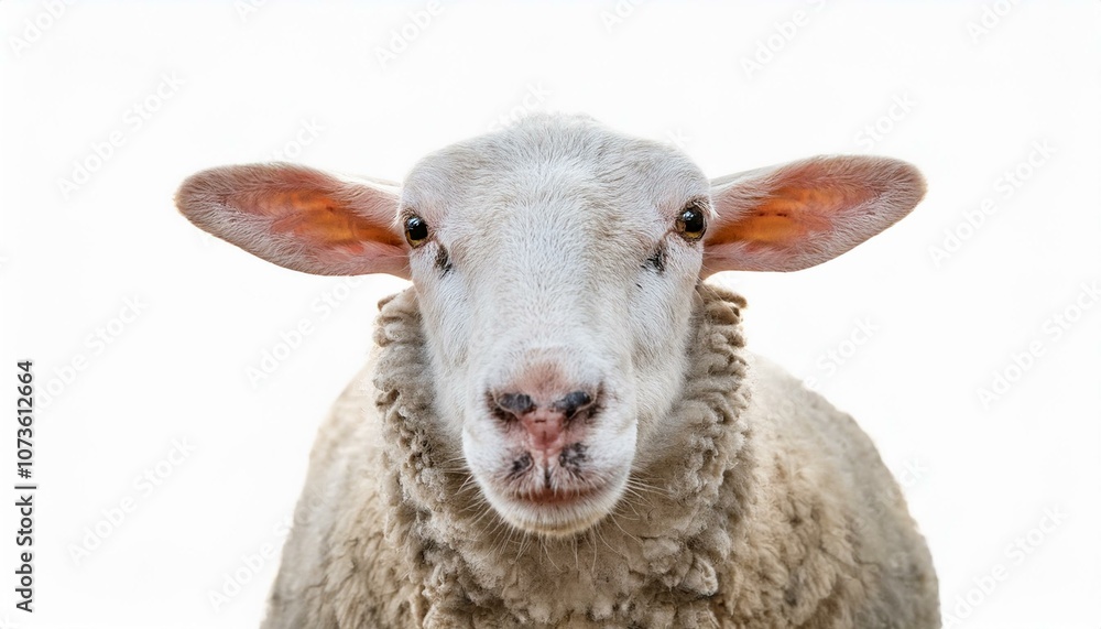 close-up portrait of a sheep with a serene expression against a white background. close-up portrait of a sheep with a serene expression against a white background.