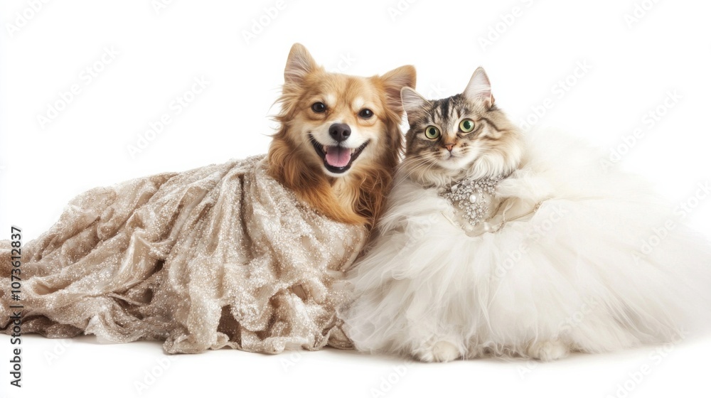 dog and cat pose in front of the camera smiling, healthy, with a majestic coat, AI Generative dog and cat pose in front of the camera smiling, healthy, with a majestic coat, AI Generative