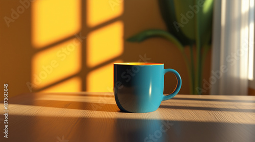 Cup on the table. Minimalist background.