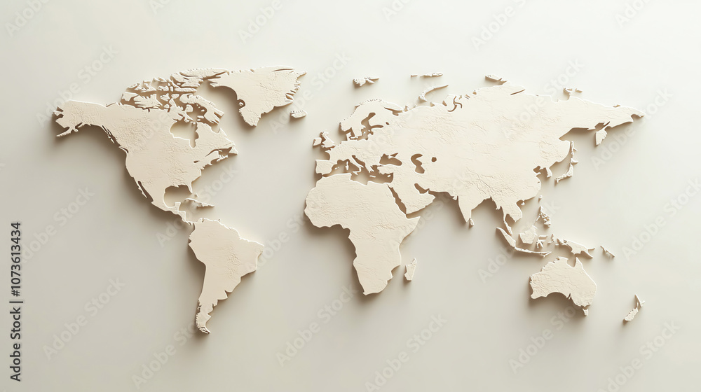 Detailed world map with country borders, minimal color, isolated on ...