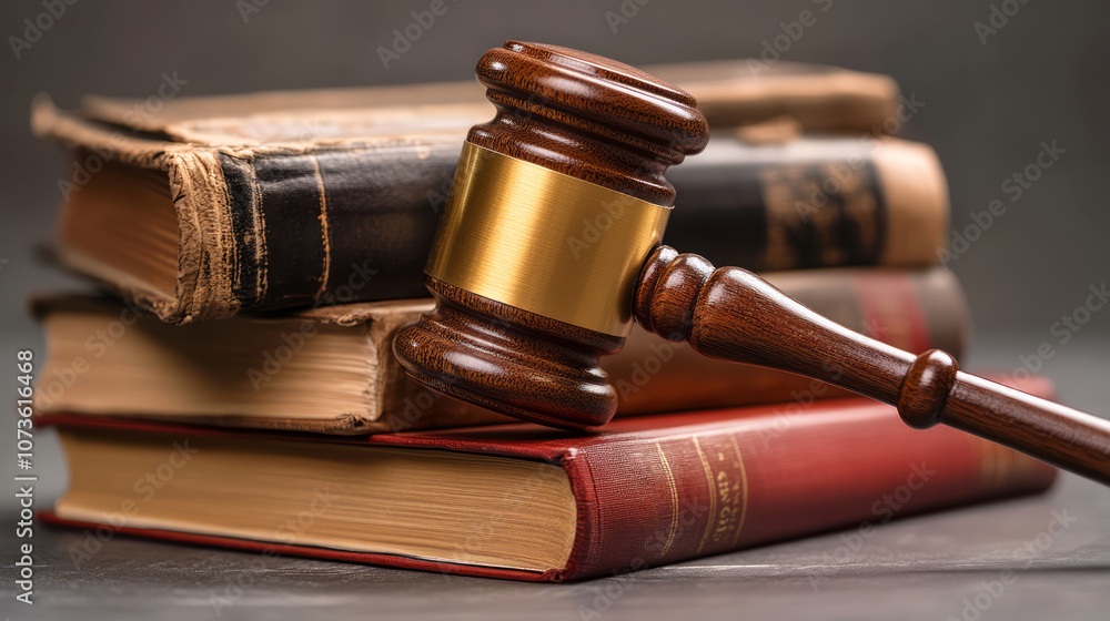 Law book and gavel on table Law book and gavel on table