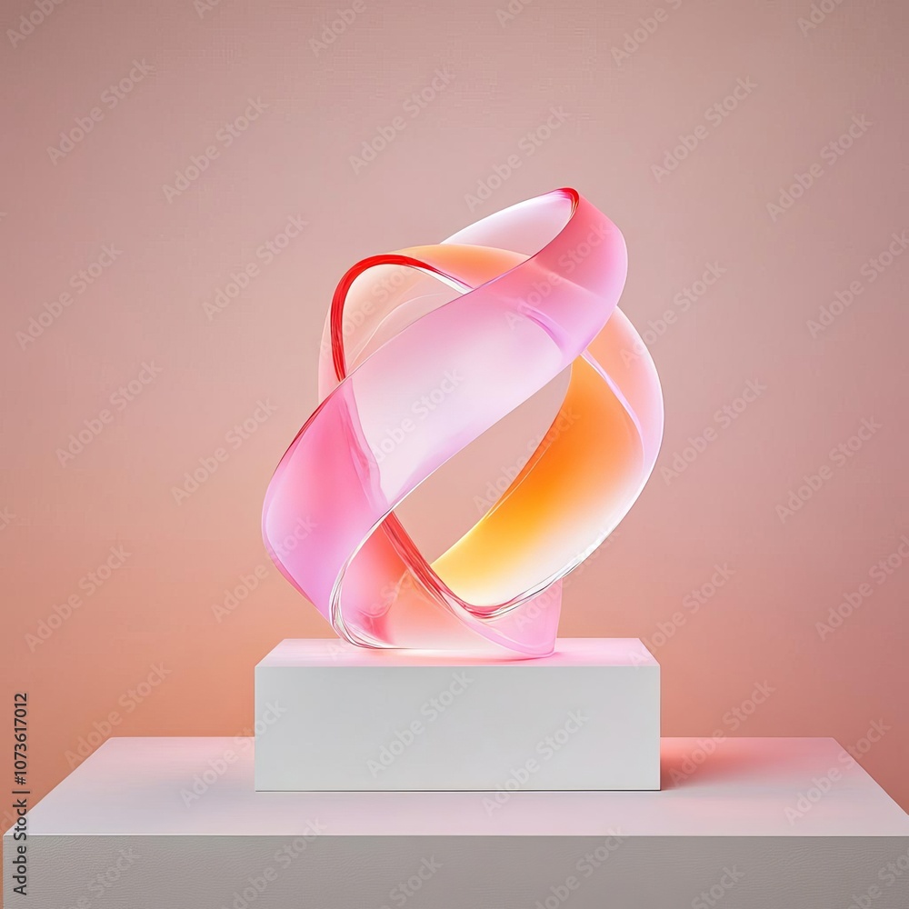 Soft pink lighting on an abstract glass sculpture, delicate and elegant Soft pink lighting on an abstract glass sculpture, delicate and elegant