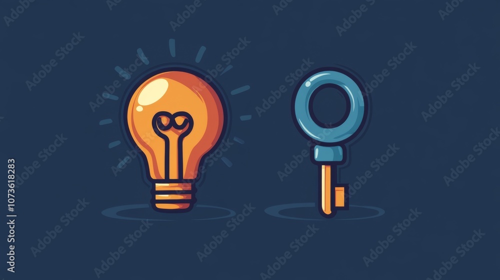 Lightbulb and Key Vector Illustration Lightbulb and Key Vector Illustration