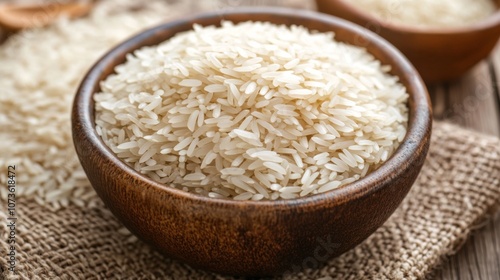 Bowl of White Rice on Burlap