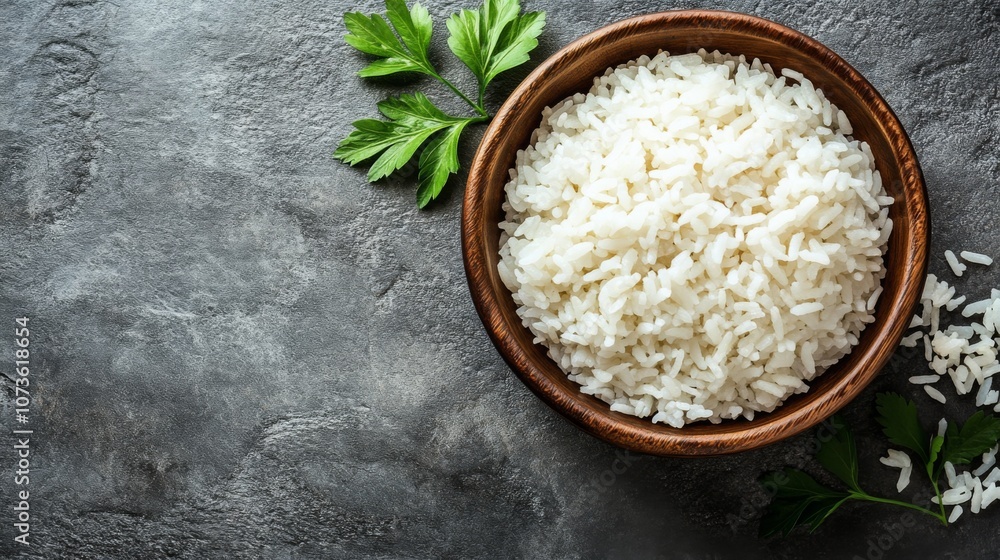 Bowl of Steamed Rice on Stone Background Bowl of Steamed Rice on Stone Background