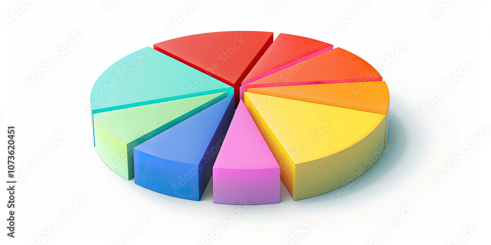 Obraz premium A pie chart slices colors into sections, visualizing information neatly. (Colorful)