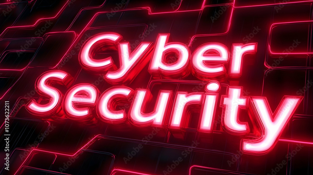 Red glowing neon sign on a dark background with abstract circuit board pattern. Red glowing neon sign on a dark background with abstract circuit board pattern.