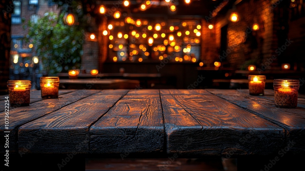 A cozy outdoor setting with glowing candles and string lights, perfect for relaxation. A cozy outdoor setting with glowing candles and string lights, perfect for relaxation.