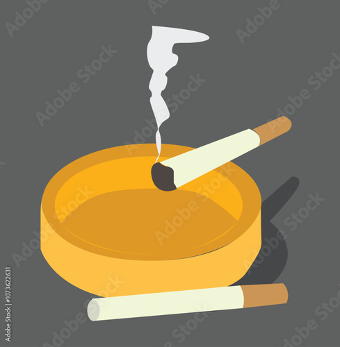 Ashtray with lighted cigarette .cigarette in ashtray vector illustration