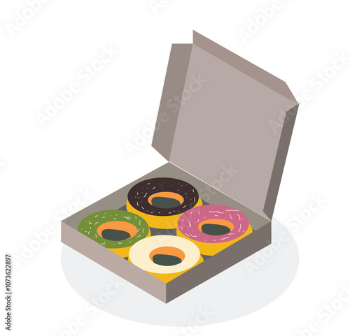 four flavour of Doughnut.Donut box or doughnut box 