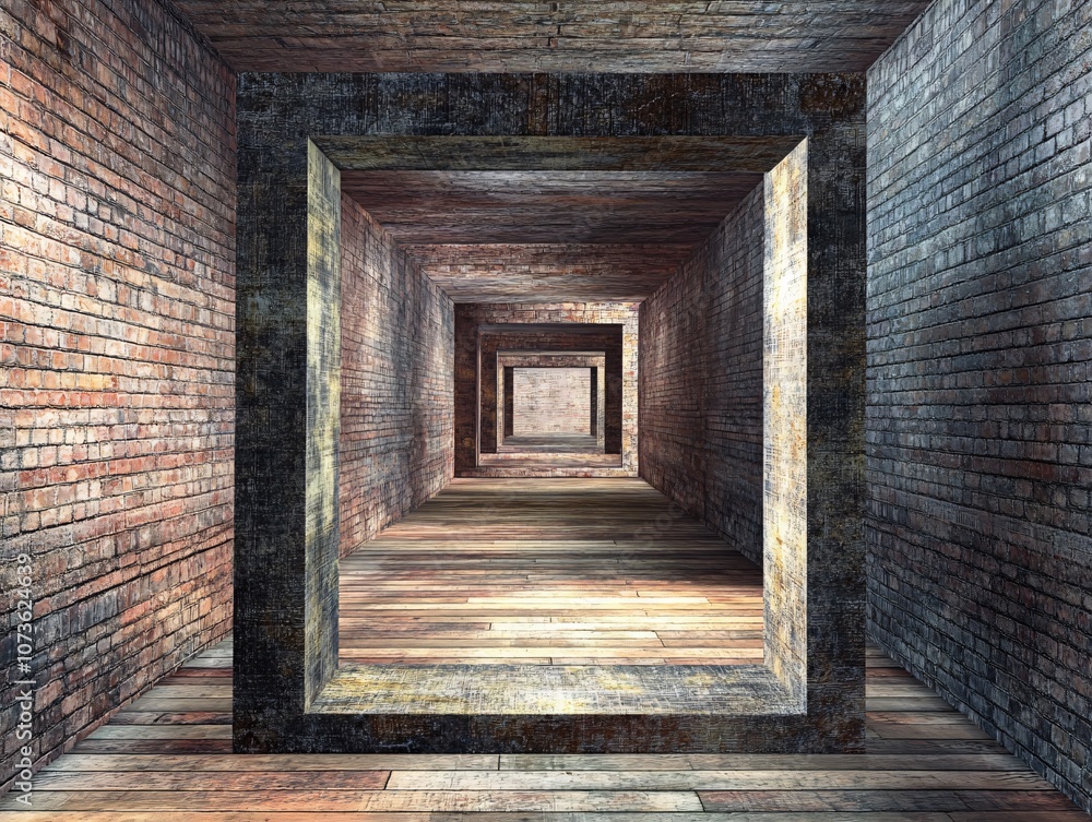 Empty Brick Room with Wooden Floor and Frame Empty Brick Room with Wooden Floor and Frame