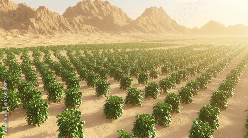 Wallpaper Mural Futuristic Desert Agriculture: Advanced Solar Irrigation Systems Nurturing Vibrant Crops in Arid Landscape Torontodigital.ca