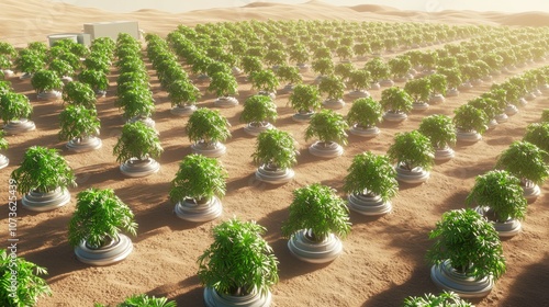 Wallpaper Mural Futuristic Sustainable Agriculture: Advanced Solar-Powered Irrigation in Vast Desert Landscape Torontodigital.ca