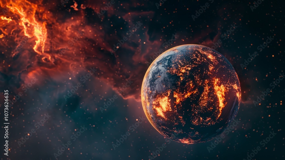 Close-up of glowing planet disk floating in space, serene beauty of the universe with ample copy space for text or design. Close-up of glowing planet disk floating in space, serene beauty of the universe with ample copy space for text or design.