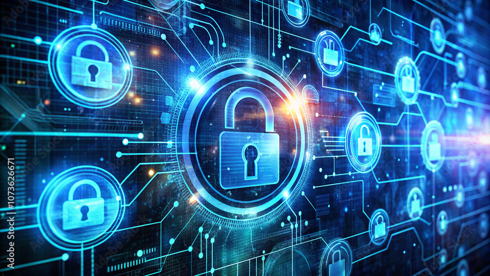 Futuristic interface displaying secure network with advanced tech protocols Futuristic interface displaying secure network with advanced tech protocols