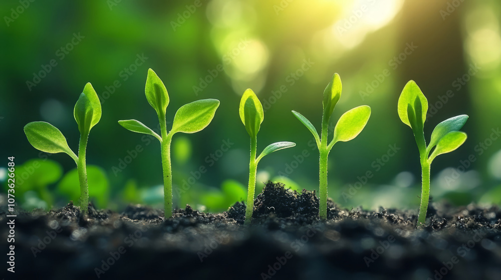 Background of plant sprouts breaking out of the ground under the sun Background of plant sprouts breaking out of the ground under the sun