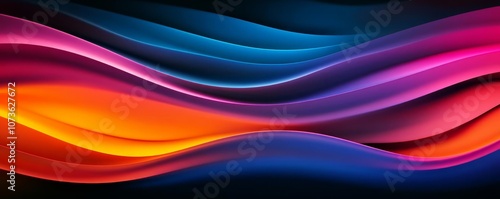 Abstract waves illuminated by vibrant artificial light, dynamic motion, high contrast