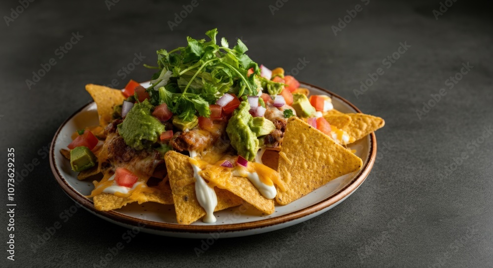 Close-up of Delicious Nachos with Toppings Close-up of Delicious Nachos with Toppings