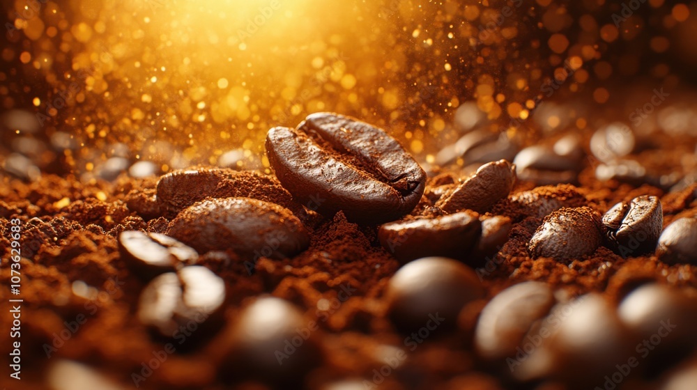 Close-Up of Freshly Roasted Coffee Beans Showcasing Their Rich Texture and Aroma for Coffee Enthusiasts and Marketers Close-Up of Freshly Roasted Coffee Beans Showcasing Their Rich Texture and Aroma for Coffee Enthusiasts and Marketers