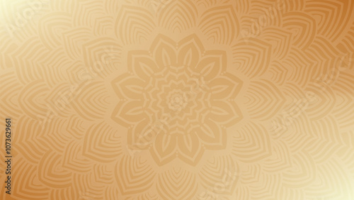 Round mandala on dreamy peach fuzz gradient background. Translucent mesh pattern in the form of a mandala. Mandala with floral patterns.Gradient background with round mandala.Vishal 