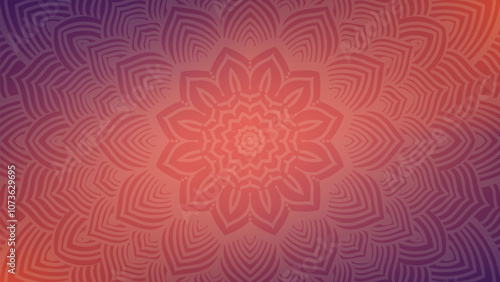 Round mandala on dreamy peach fuzz gradient background. Translucent mesh pattern in the form of a mandala. Mandala with floral patterns.Gradient background with round mandala.Vishal 