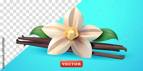 Vanilla flower, 3d vector. Suitable for decoration, elements, food, drinks and advertising