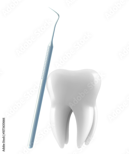 Tooth and dental mirror for teeth isolated on transparent background. Dental professional tools for monitoring and treating human teeth and oral cavity. Realistic 3d vector illustration.