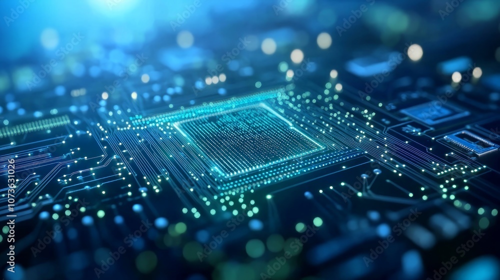 Close-up of a computer chip on a circuit board. Close-up of a computer chip on a circuit board.