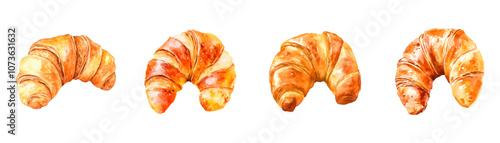 Watercolor set of croissants png. French croissant pastry on a transparent background. Watercolor baking and desserts.