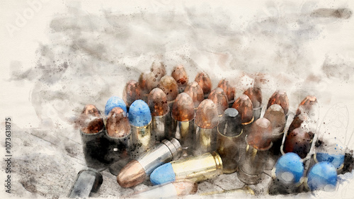 Various types of bullets displayed on a wooden surface, symbolizing the theme of firearm safety, the impact of violence, and the importance of responsible use and control of firearms.