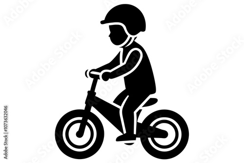 Baby Riding Bicycle Silhouette Vector in Minimalist Style.