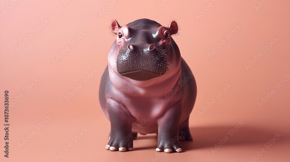 3D Rendered A Shy and Reserved Miniature Scottish Hippo Figurine on a Plain Colored Background 3D Rendered A Shy and Reserved Miniature Scottish Hippo Figurine on a Plain Colored Background