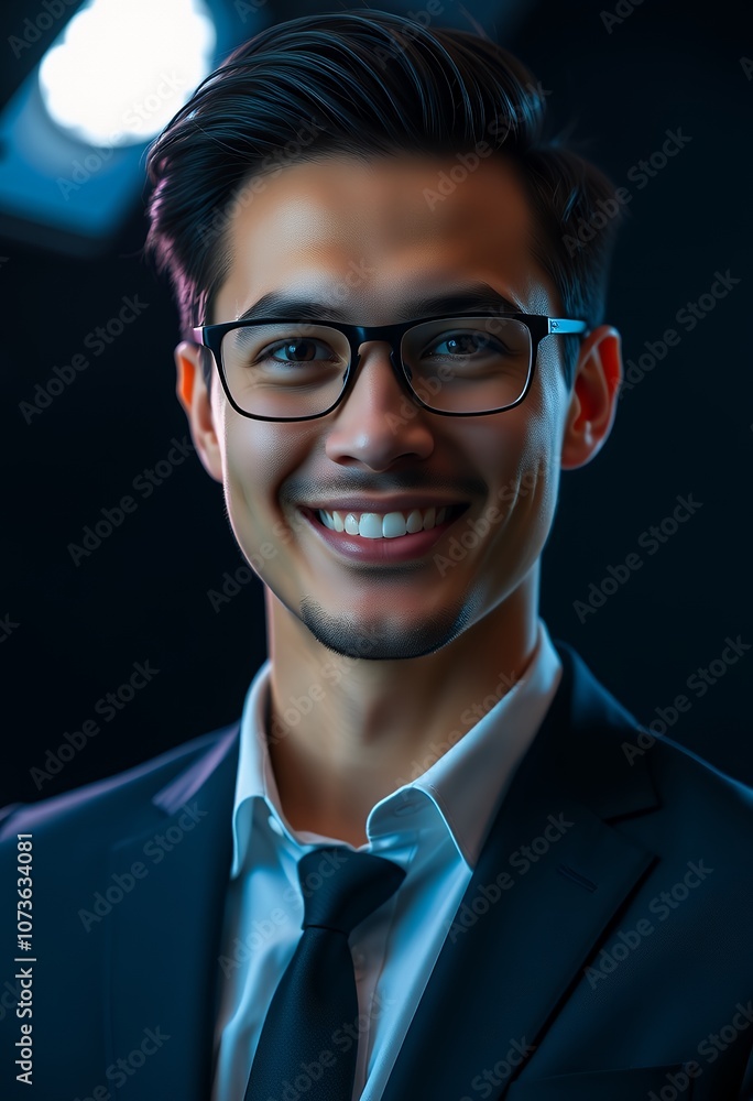 Portrait of a Smiling Businessman in Suit and Glasses