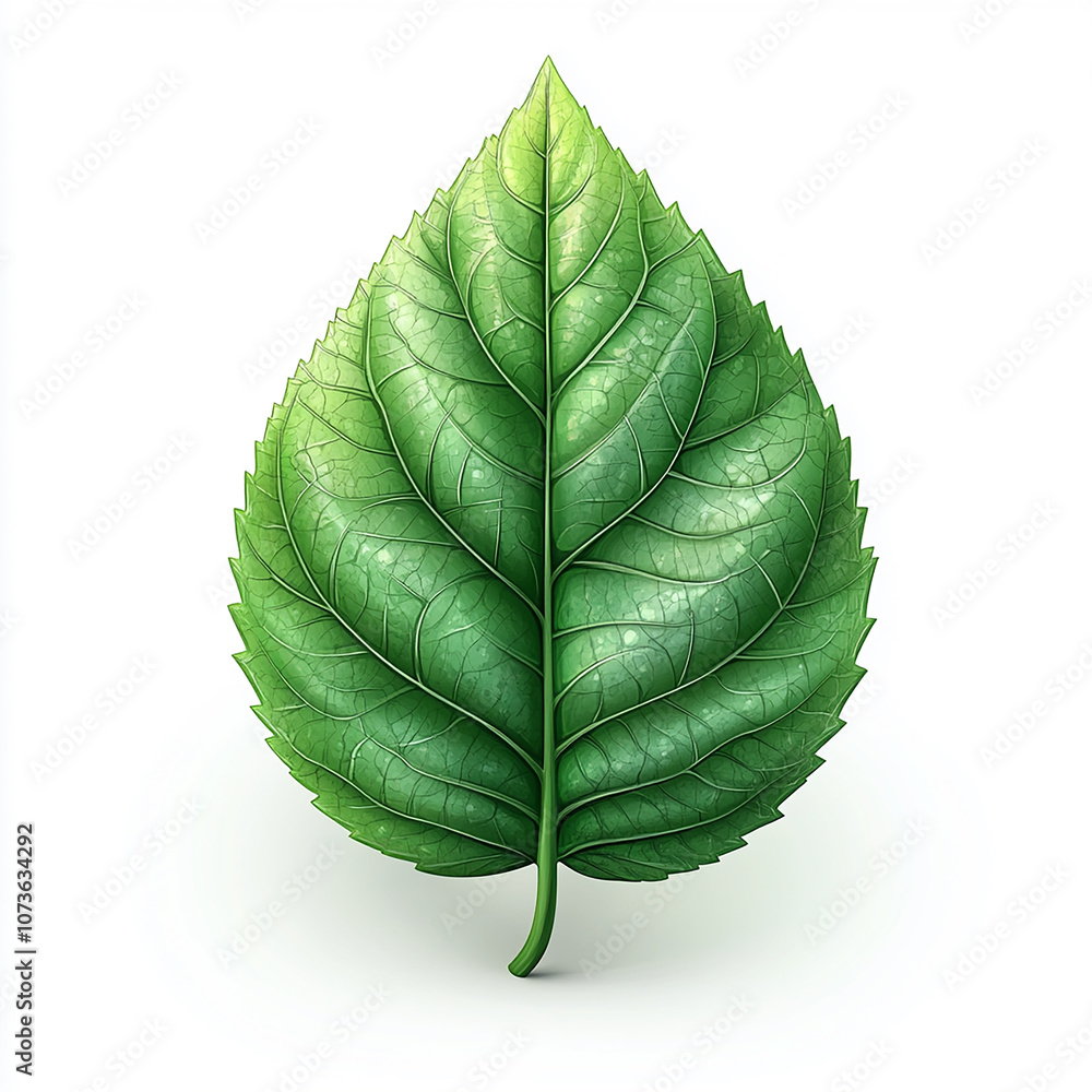 Obraz premium A single, green leaf with a white background.