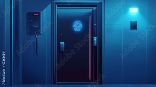 Futuristic Doorway Entrance with Glowing Light and Security System