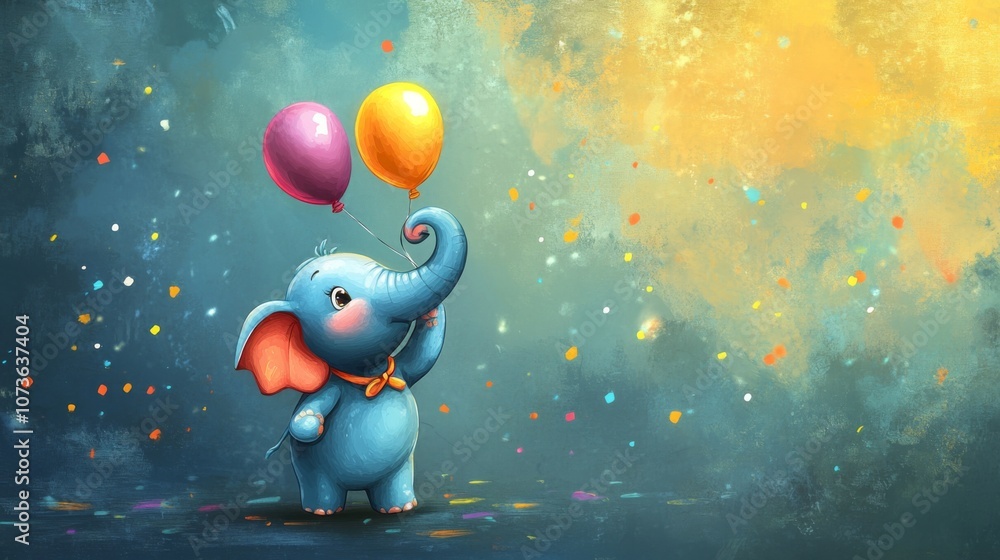 Naklejka premium Cute Elephant with Balloons - Celebrating Joyful Moments