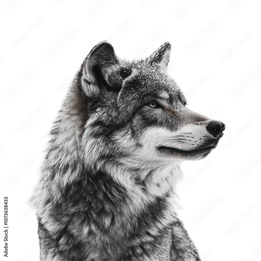 Fototapeta premium Majestic Grey Wolf Portrait Against White Background