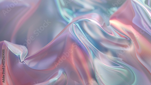 Abstract iridescent background with wavy, flowing, shimmering, and glossy texture.