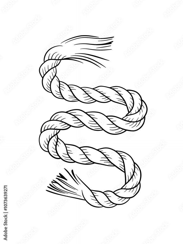 Fototapeta premium A hand-drawn illustration of a thick rope with frayed ends.