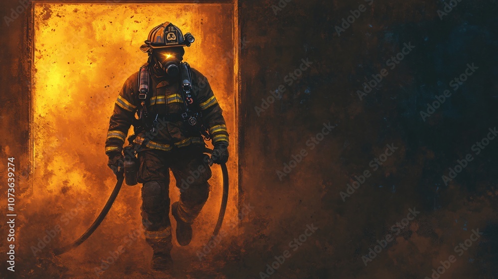 Fototapeta premium Firefighter in Burning Building