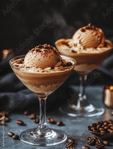 Boozy affogato dessert cocktail with ice cream photo